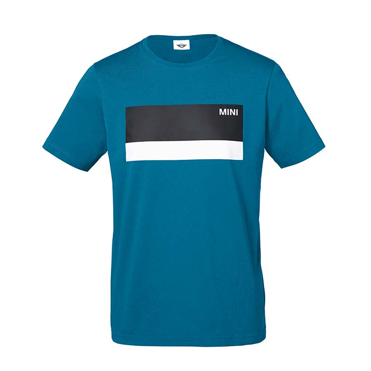 картинка Мужская футболка MINI Wordmark Col Block, Blue, Grey от магазина bmw-orugunal.ru