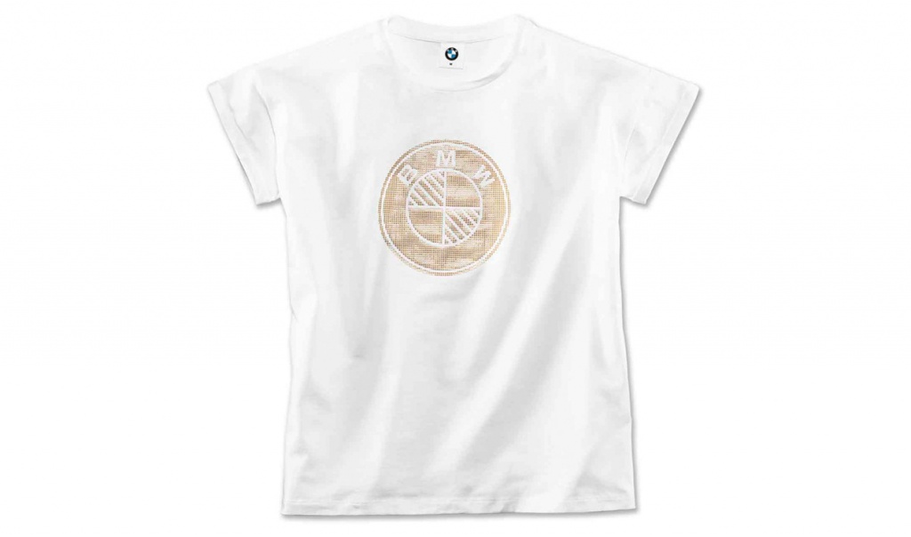 картинка Женская футболка BMW T-Shirt Logo, White/Gold BMW от магазина bmw-orugunal.ru